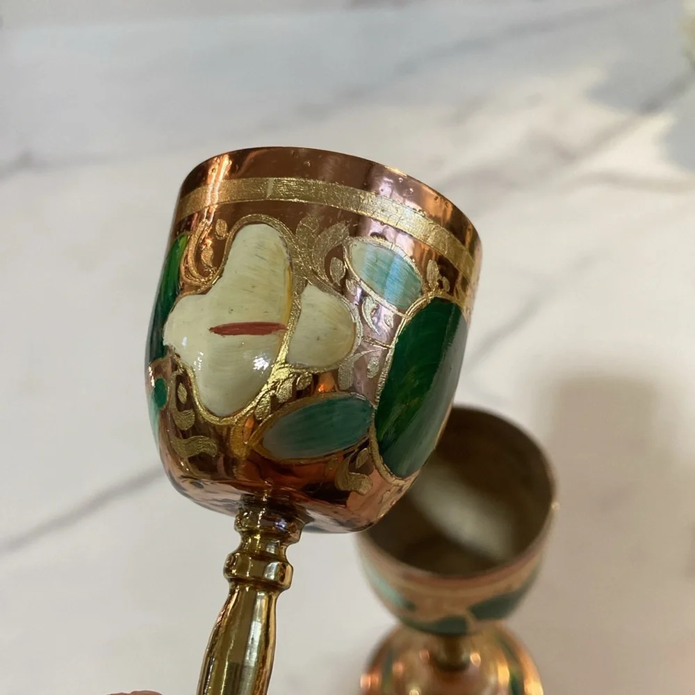Shot Glasses 2Pcs Mini Copper Goblet Vintage Metal Wine Cup Retro Small Goblet